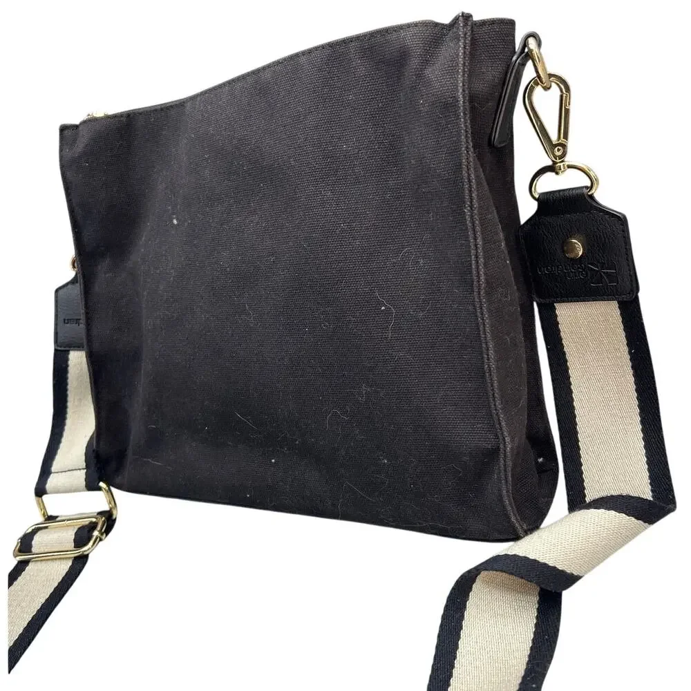 Erin Condren Black Cream Canvas Cream Adjustable Strap Crossbody Bag Purse